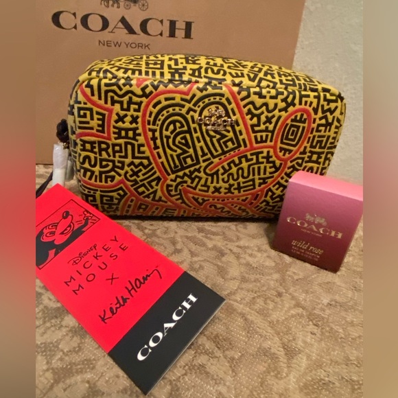 Disney Coach Keith Haring Cosmetic Bag & Mini Wild Rose Perfume NEW - Picture 1 of 10